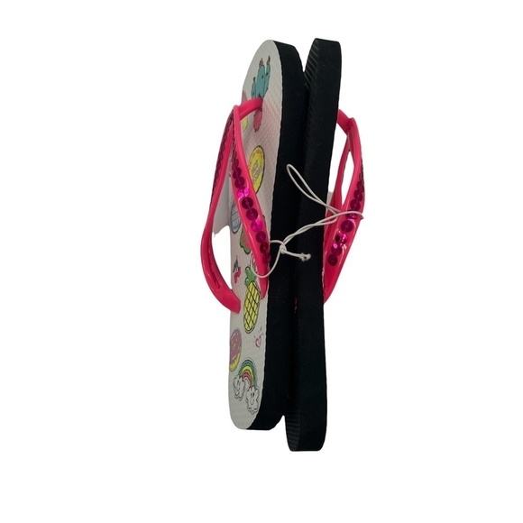 NWT Justice Pink Sequin T-Strap Flip Flops Size Medium (4/5) Girl’s - Picture 5 of 8